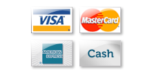 Visa, MasterCard, Amex, and Cash